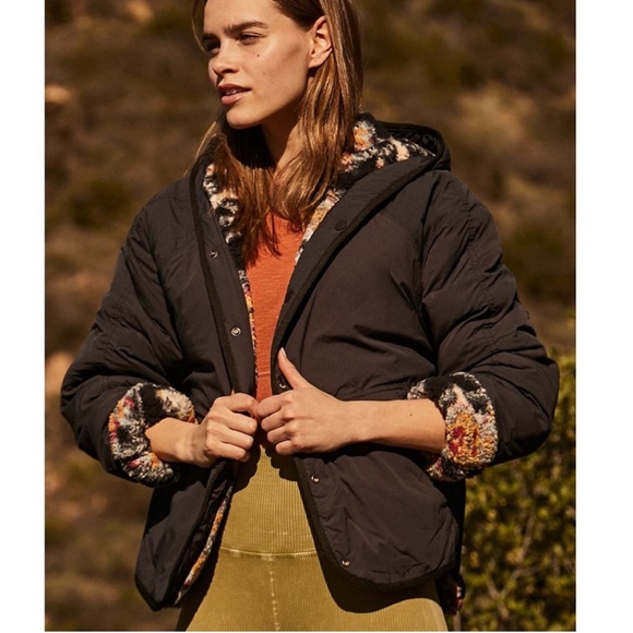 Free People Movement Elevation Jacquard Reversible Fleece Jacket Black Gold Blue - Picture 8 of 10